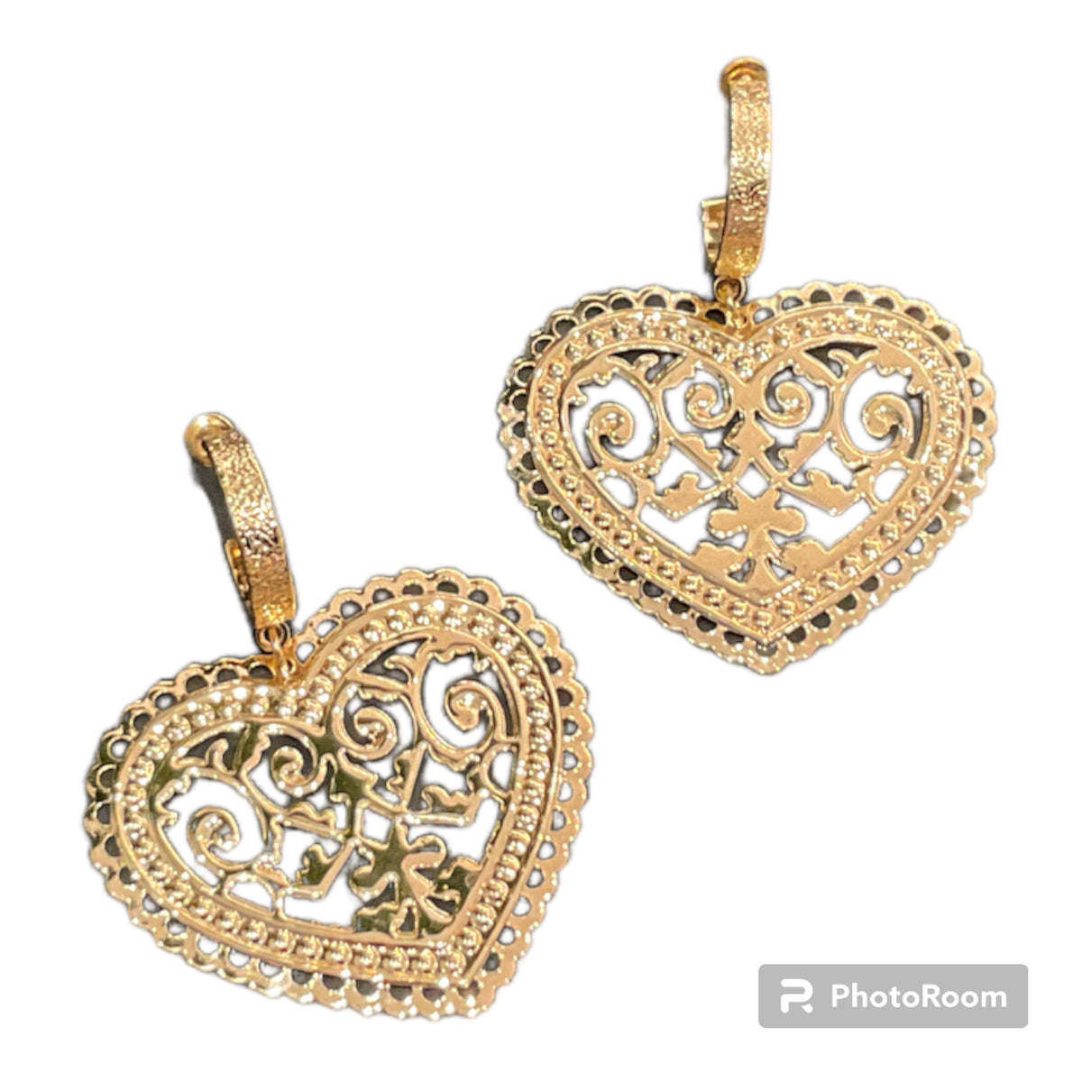 Adorne Gold Heart Lacework Earrings