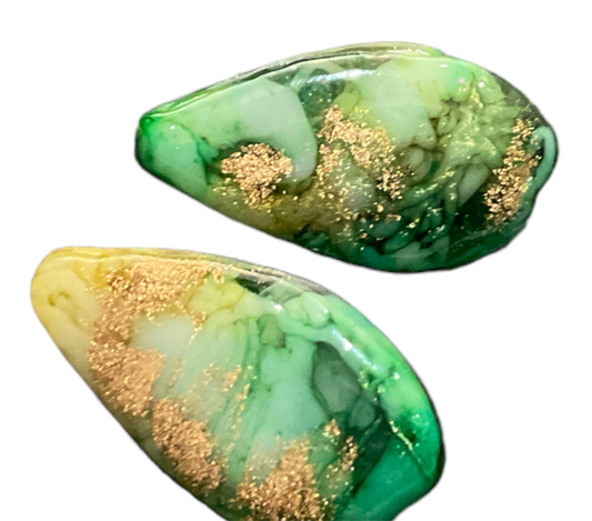 Jodi Maree Jewellery - Resin Marble Teardrop Earrings - Gold / Green