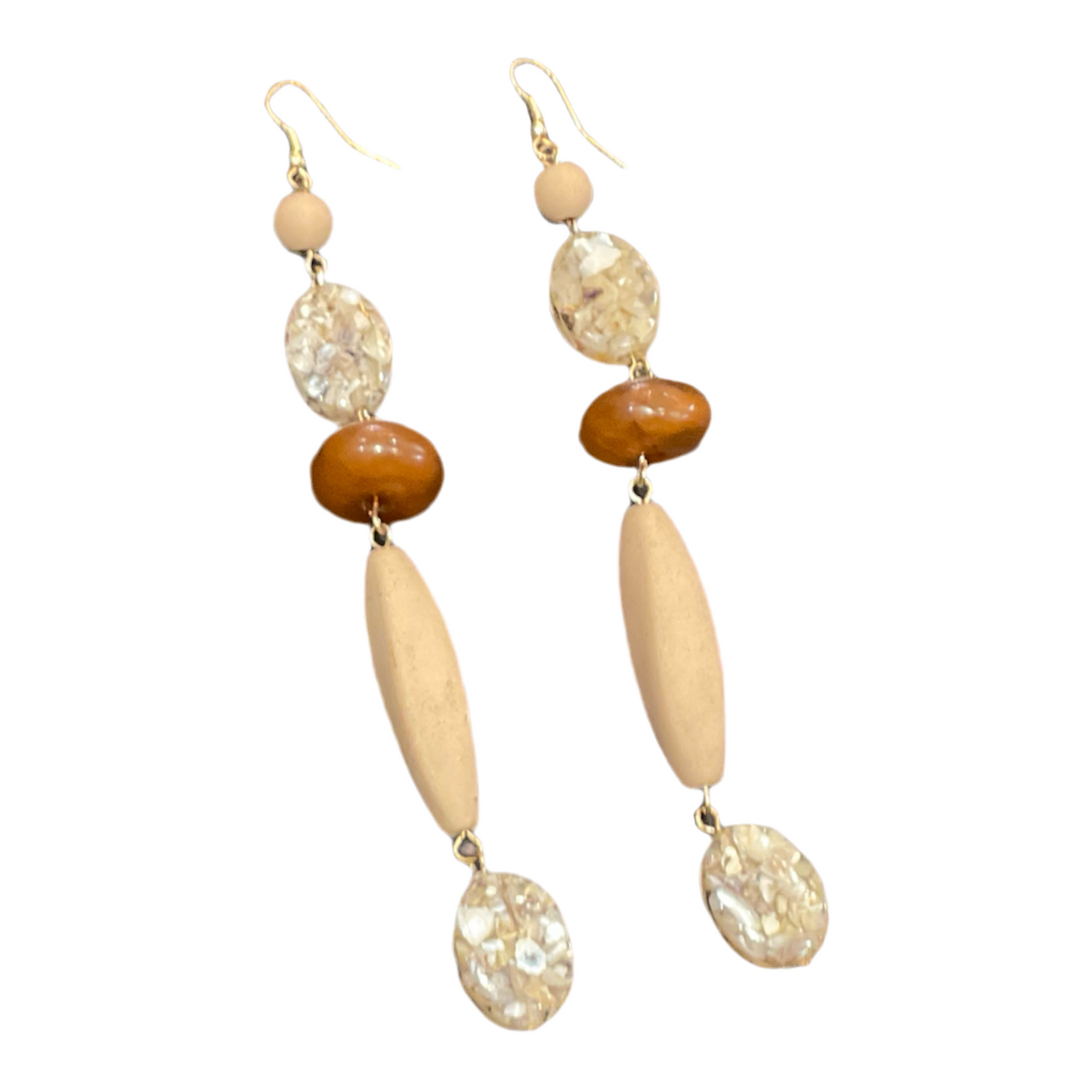 Jodi Maree Jewellery - Tribal Bead Long Earrings - Brown / Beige