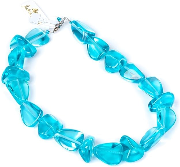 Jackie Brazil - Resin Flintstone Bone Diamonds Necklace - Transparent Blue 