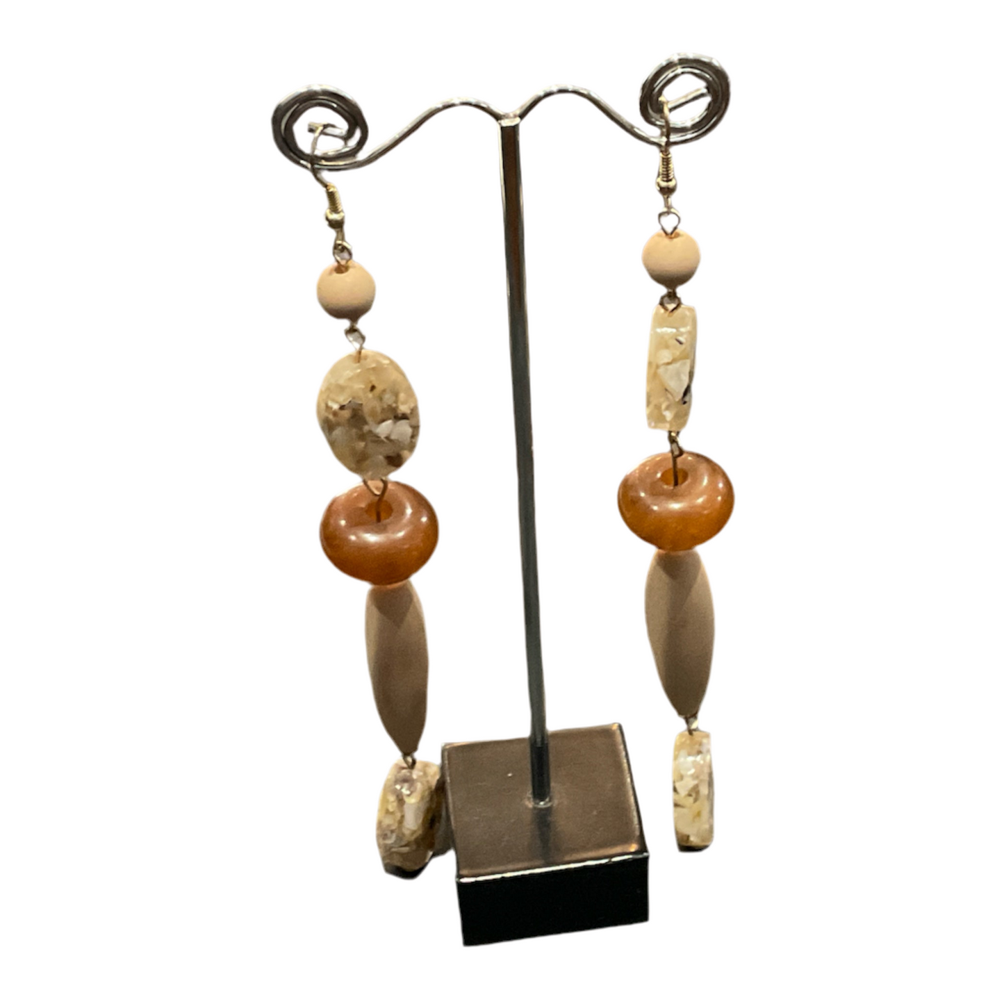 Jodi Maree Jewellery - Tribal Bead Long Earrings - Brown / Beige