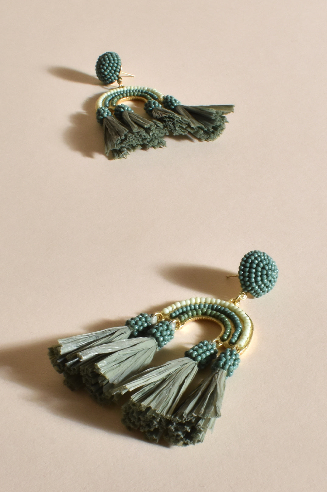 Adorne - Tassel Edge Arch Earrings - Sage Multi 