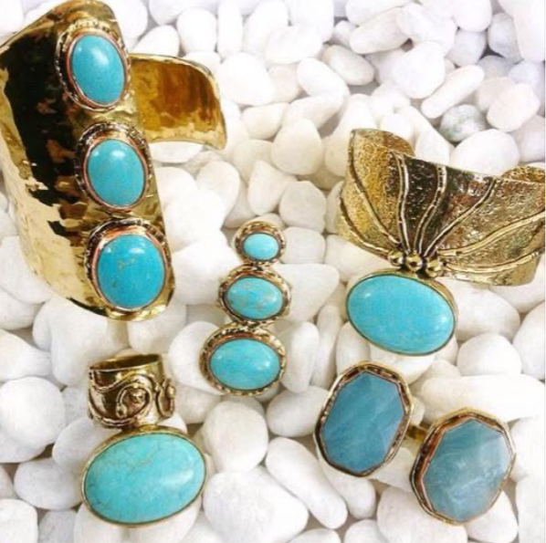 Secretly Posh - Artisan Gold Turquoise Stone Cuff