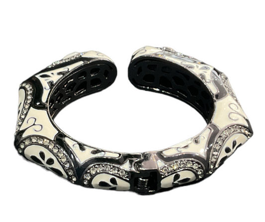 Secretly Posh - Black Cream Enamel Diamanté Snap Bracelet 