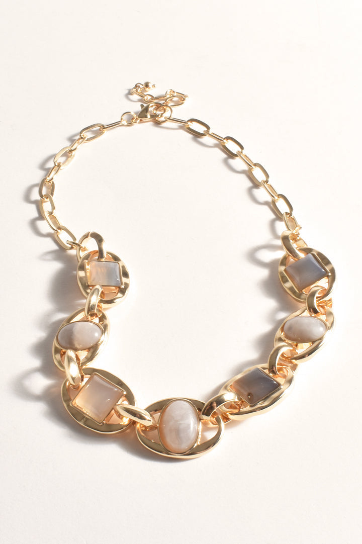 Adorne - Stone Front Short Necklace - Gold / Grey