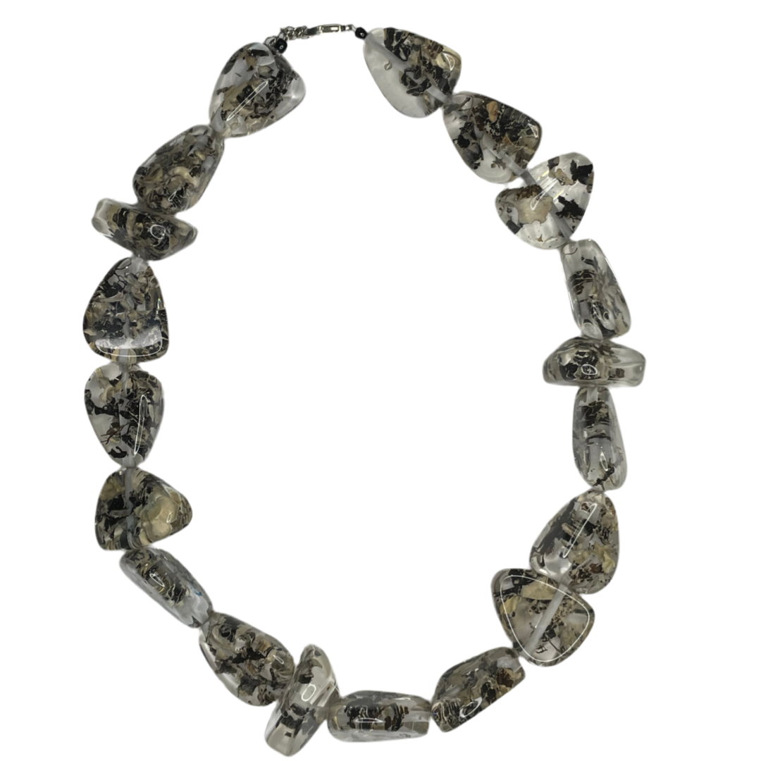 Jackie Brazil - Clear Resin With Dried Flower Petals Necklace - Black / Gold 