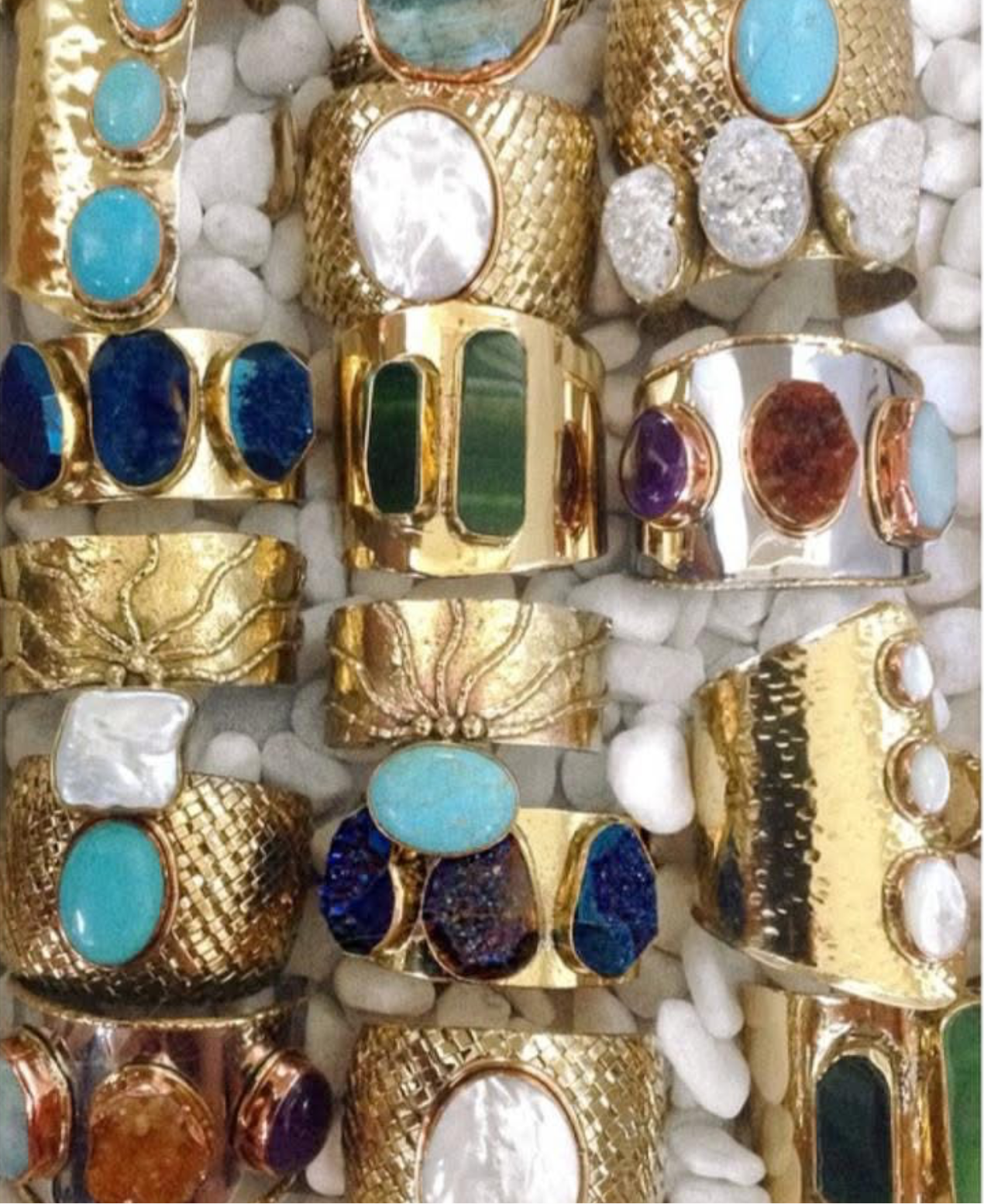 Secretly Posh - Artisan Gold Turquoise Stone Cuff