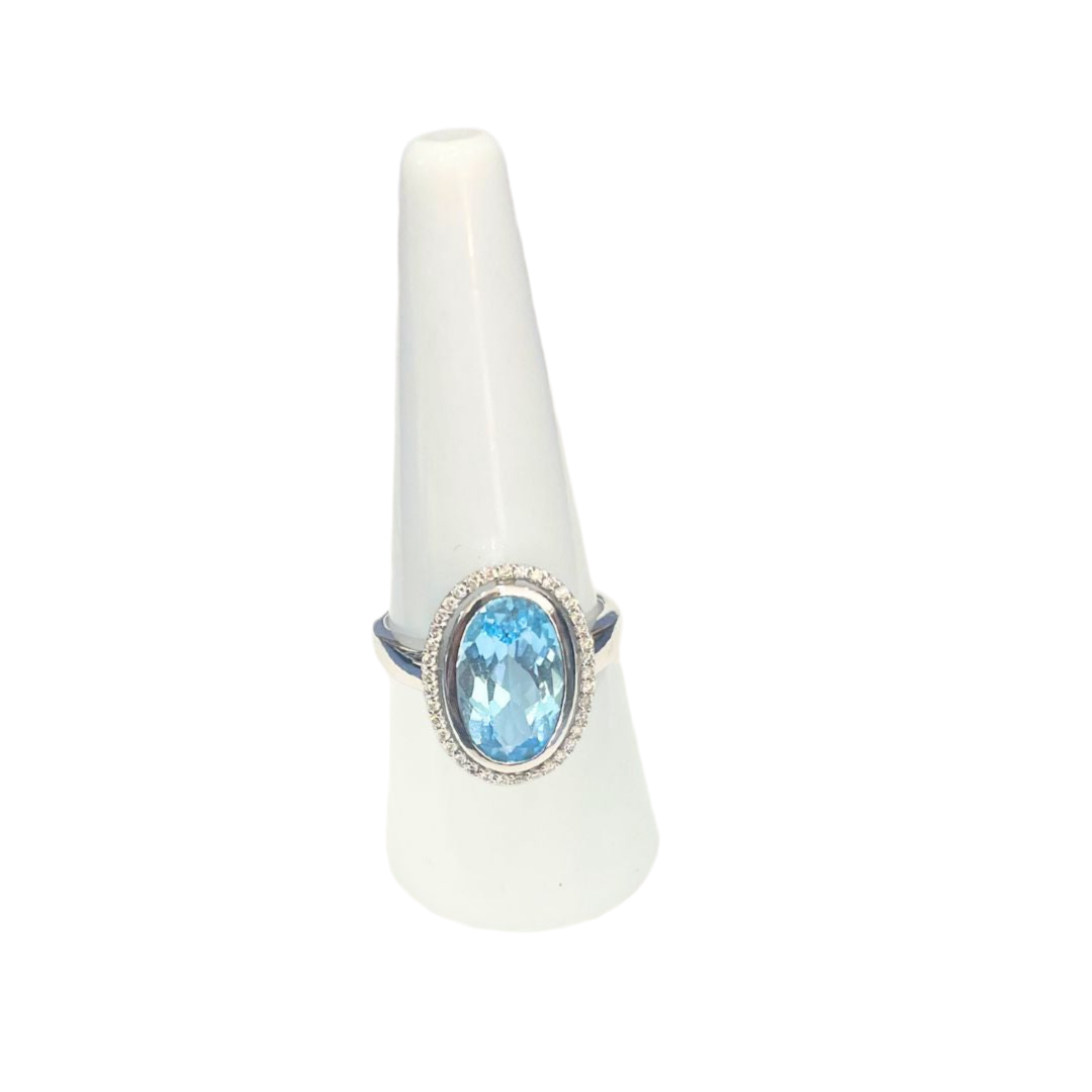 Jodi Maree Jewellery - White Gold Oval Cut Topaz and Diamond Ring in 9 Carat White Gold