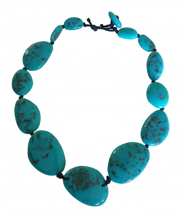 Jackie Brazil - Long Flat Riverstones Necklace - Turquoise