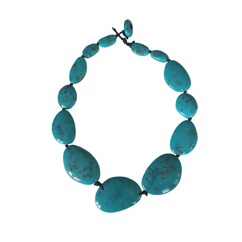 Jackie Brazil - Long Flat Riverstones Necklace - Turquoise