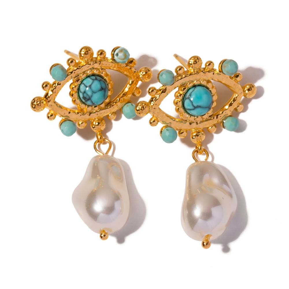 Secretly Posh - Turquoise and Pearl Evil Eye Earring