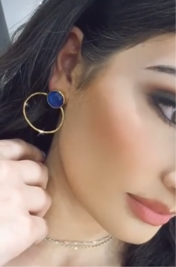 Secretly Posh - Blue Quartz Statement Gold Circle Earring