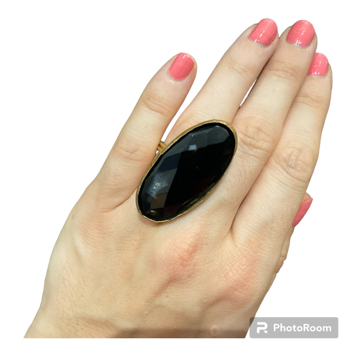 Secretly Posh Large Black Garnet Adjustable Ring 