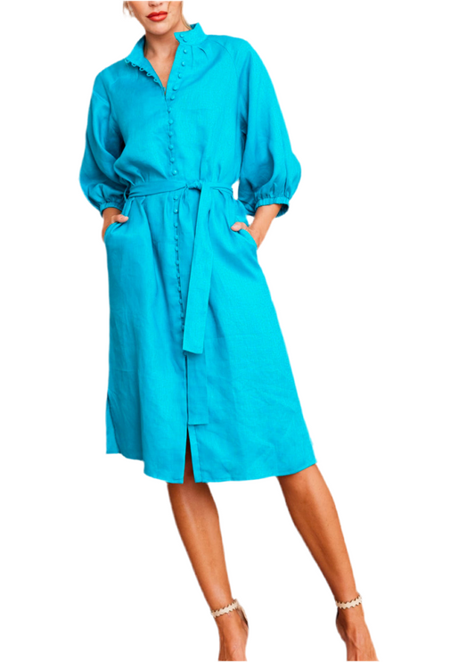 Kamare - Renata Linen Dress - Turquoise 