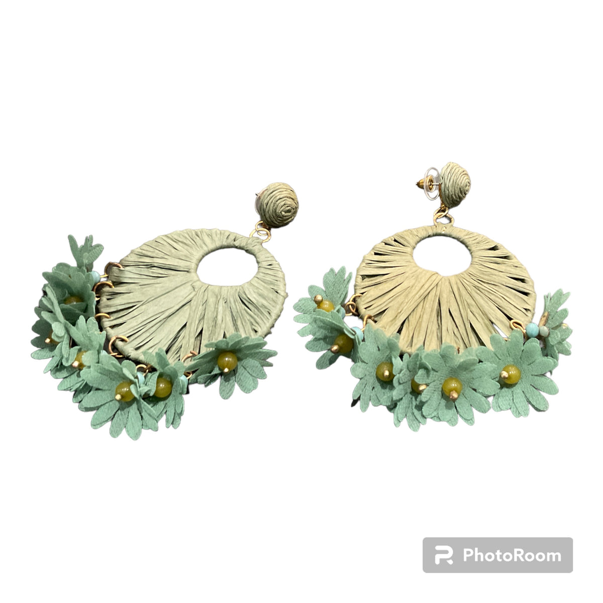 Adorne Green Flower Tribal Extravaganza Earrings 