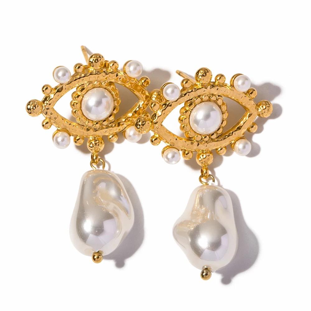 Secretly Posh - Pearl Evil Eye Drop Earring