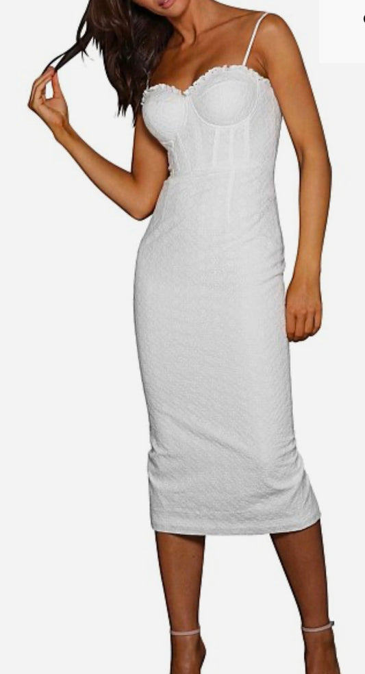 Elle Zeitoune - Jada Midi Lace Dress - White 