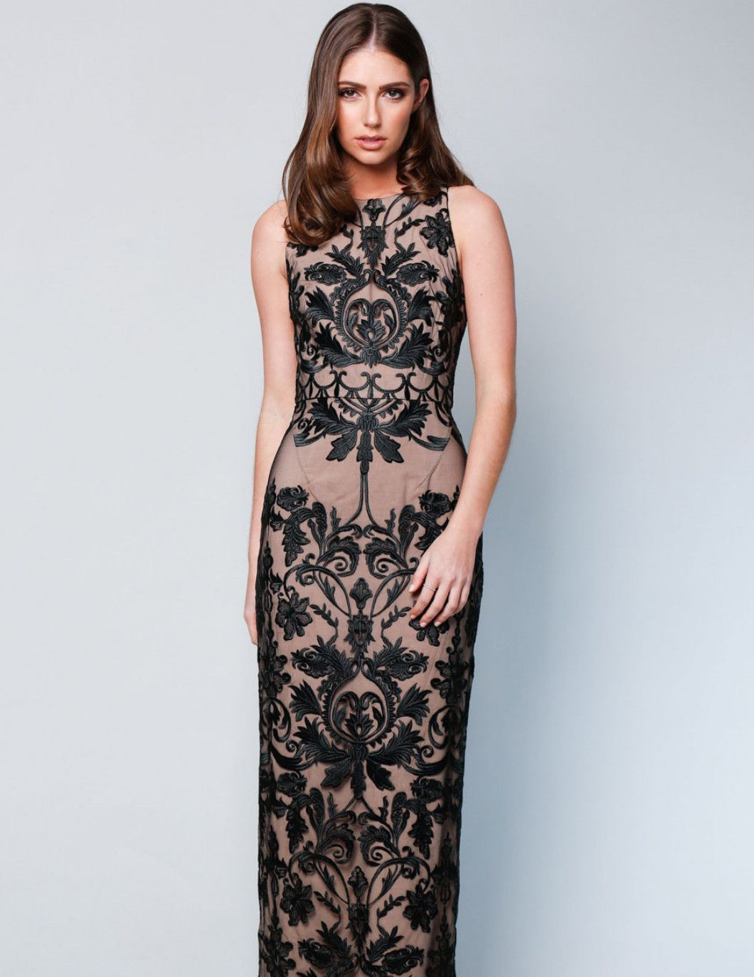 Romance The Label - Scallop Lace Gown - Black / Nude