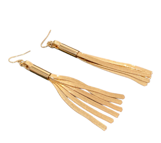 Adorne - Long Metallic Tassel Earrings - Gold