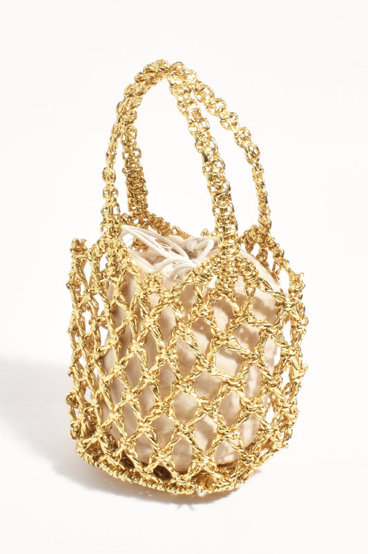 Adorne - Indy Metallic Weave Mini Basket Bag - Gold 