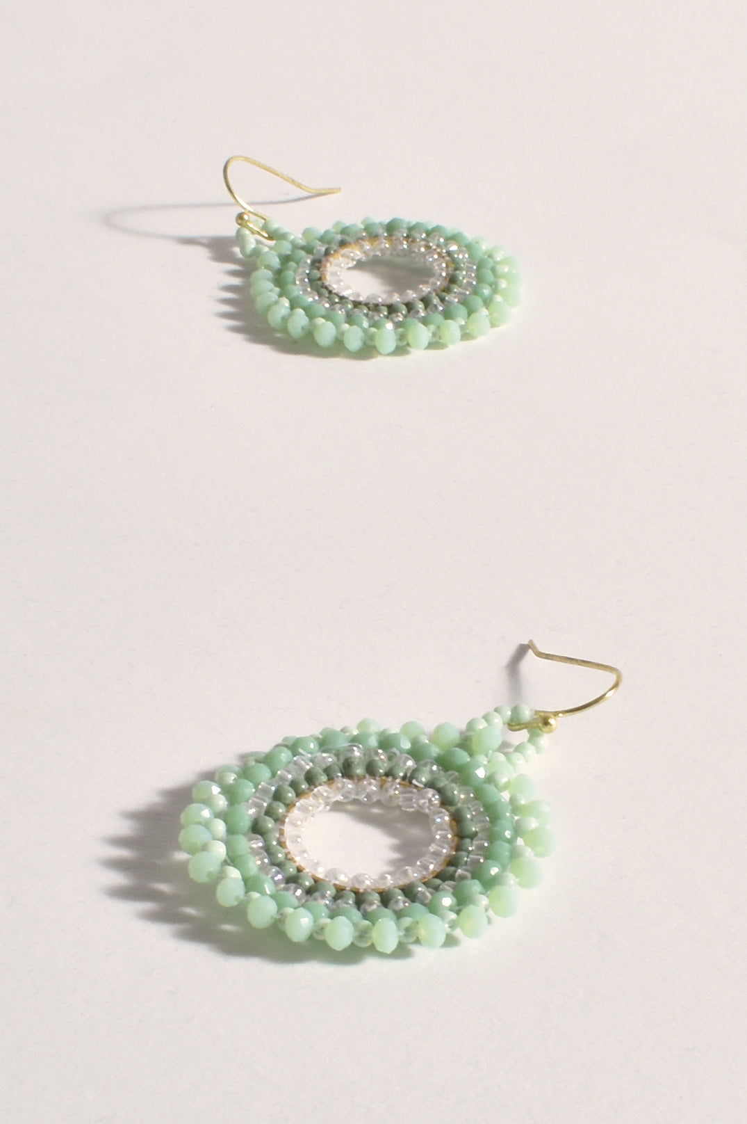 Adorne - Beaded Ring Hook Earrings - Sage / Gold 