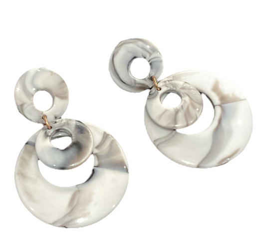 Jodi Maree Jewellery - Marble Hoop Stack Earrings - White / Grey