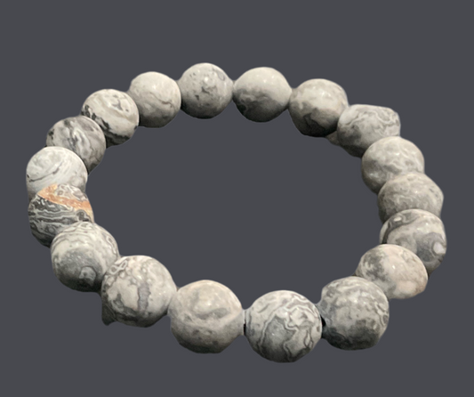 Baobab Collections - Beaded Stone Bracelet - Dalmatian Jasper Grey