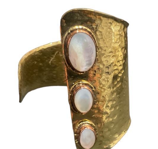 Secretly Posh - Gold Plated And Moonstone Cuff Bangle - Gold / Pearl 