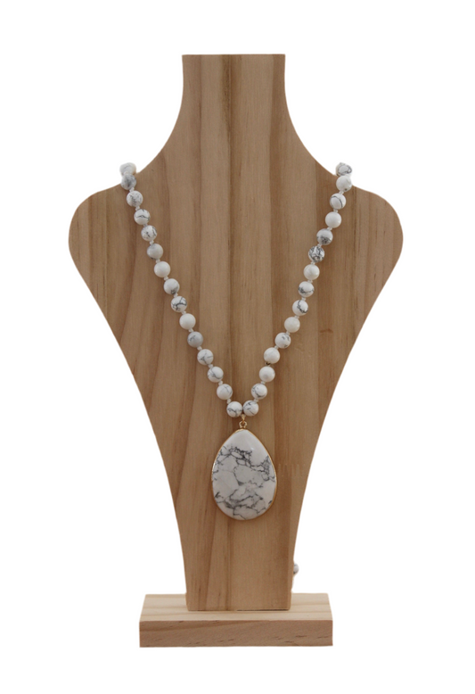 Baobab Collections - Semi - Precious Howlite Beaded Necklace - White / Black 