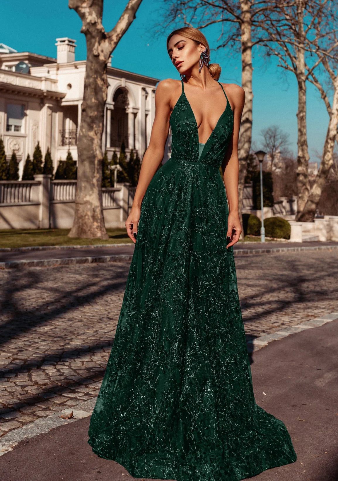 Tina Holly TE123 Sequin Gown - Emerald Green