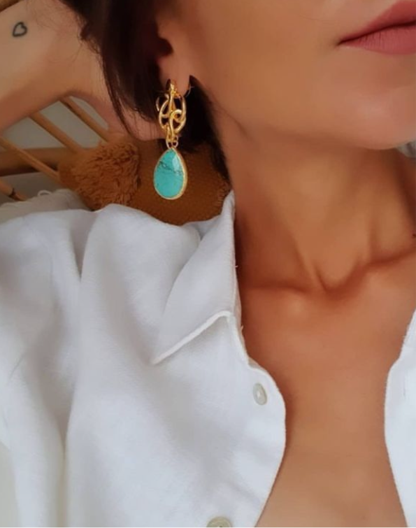 Secretly Posh - Donatella Turquoise Natural Stone Gold Earring