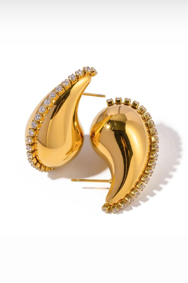 Secretly Posh - Gold And Diamante Tear Drop Earring