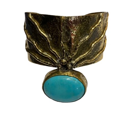 Secretly Posh - Artisan Gold Turquoise Stone Cuff