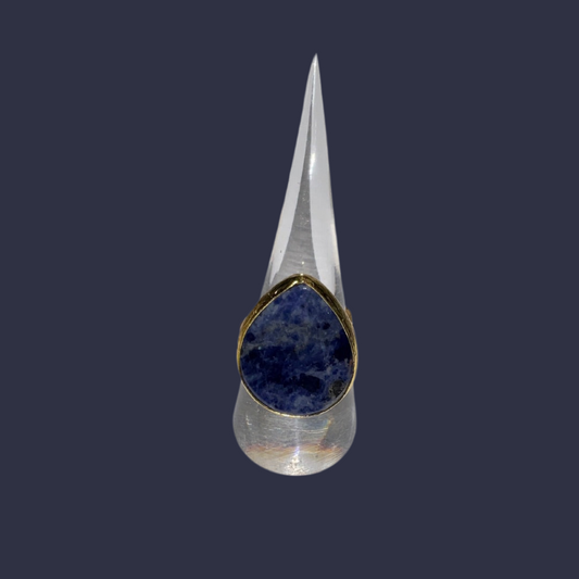 Baobab Collections - Small Semi Precious Hook Ring Gold: Sodalite (Blue)