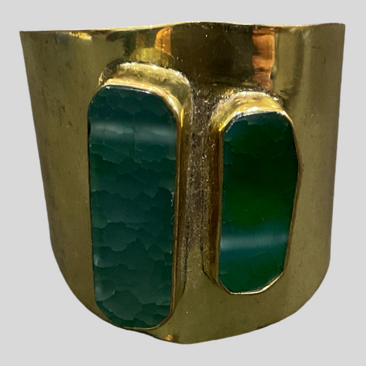 Secretly Posh - Stone Cuff Bangle - Gold / Green Malachite 