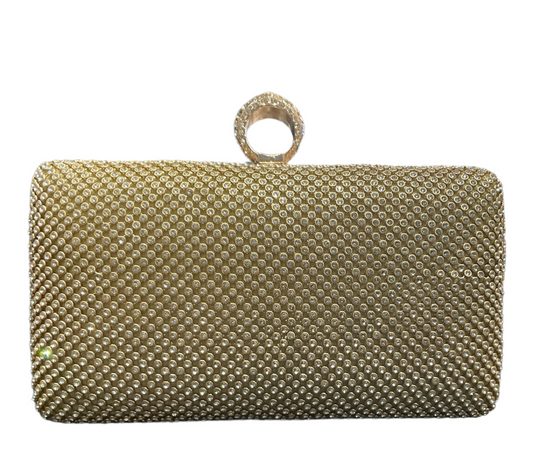 Miss Anne - Diamanté  Rectangle Clutch - Gold