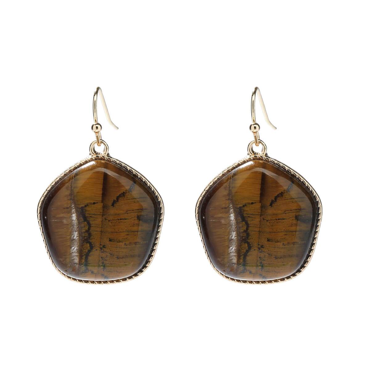 GXG Collective - Michelle Hexagon Semi Precious Earrings - Tigers Eye