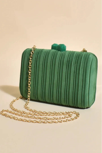 Adorne - Everleigh Fine Pleat Resin Clasp Clutch - Green 