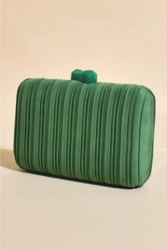 Adorne - Everleigh Fine Pleat Resin Clasp Clutch - Green 