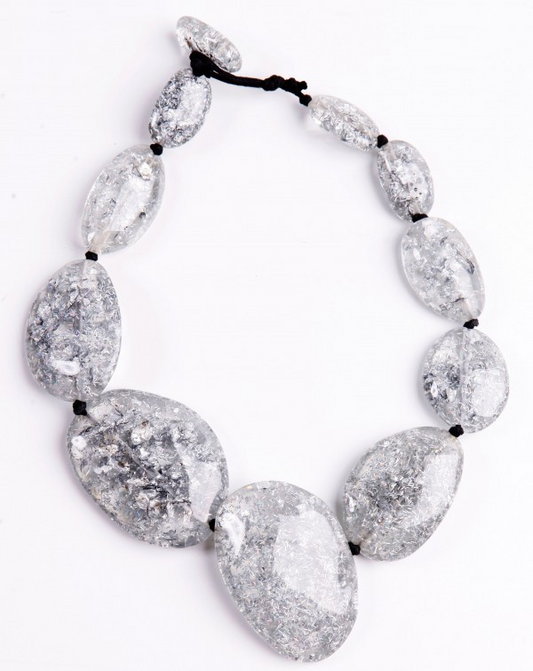 Jackie Brazil - Long Flat Riverstones Necklace - Silver