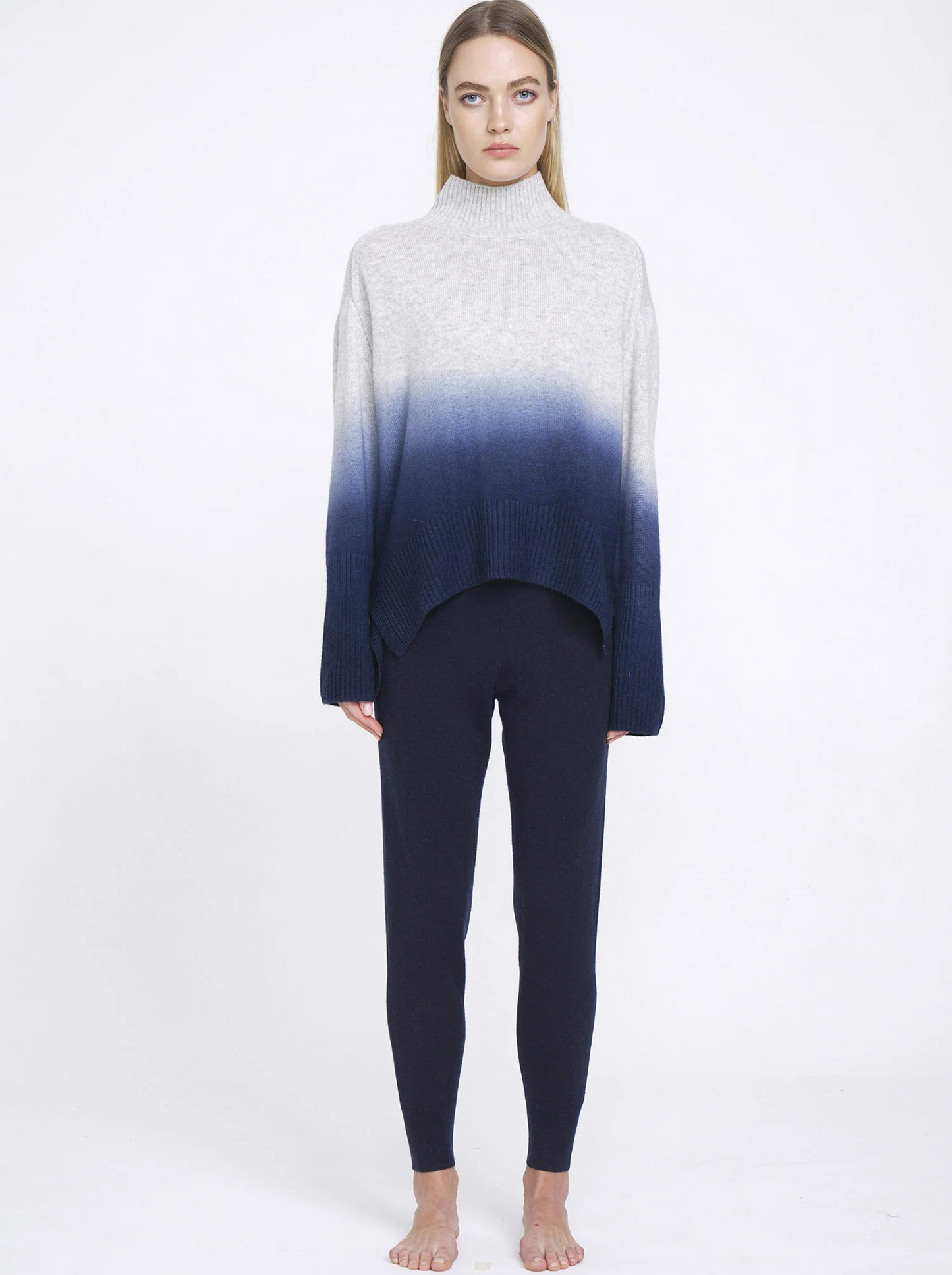 Aleger - Cashmere Blend Dip Dyed Chunky Polo Knit - Frost Dip Dyed