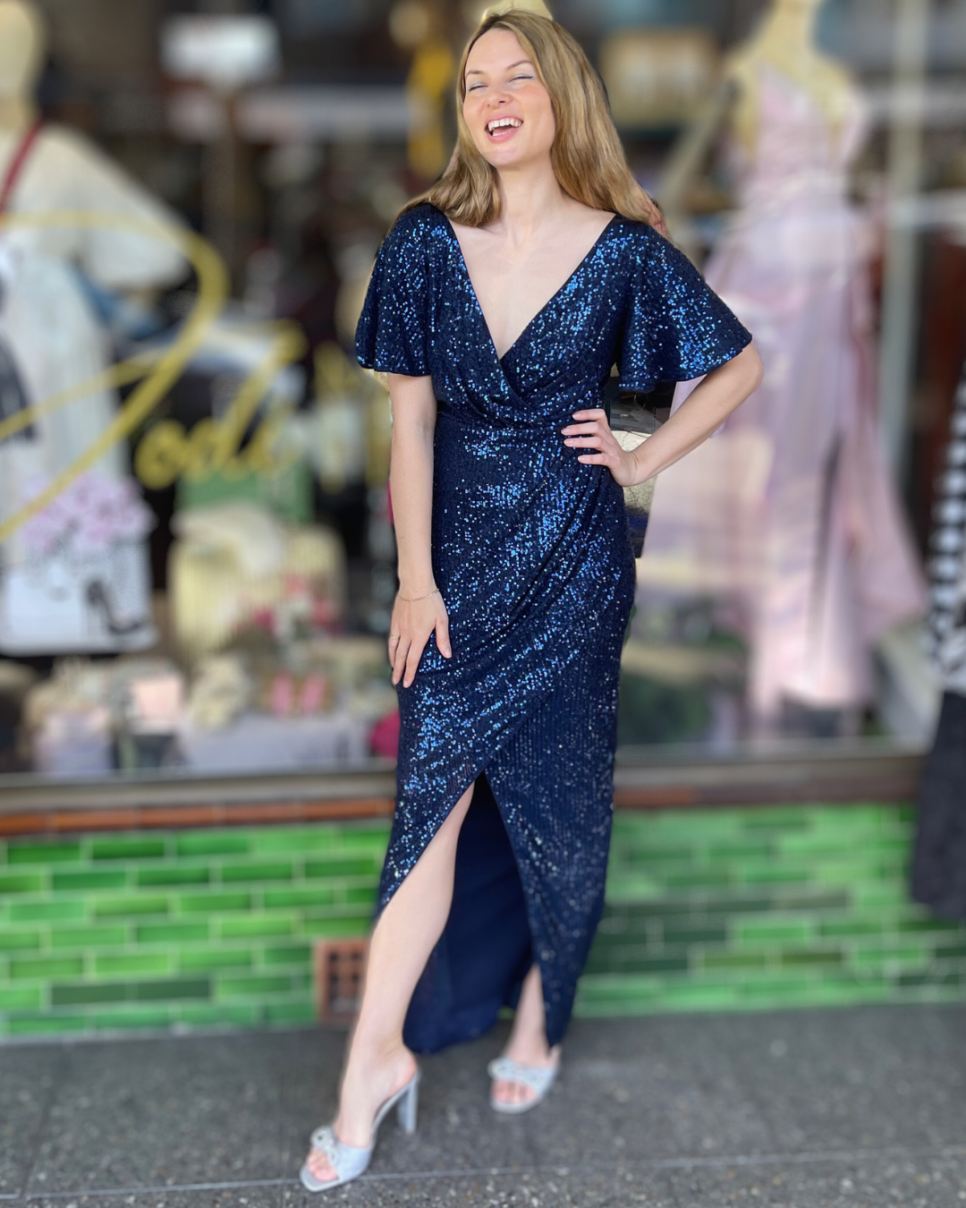 Romance The Label Navy Maxi Paris Sequin V-Neck Dress