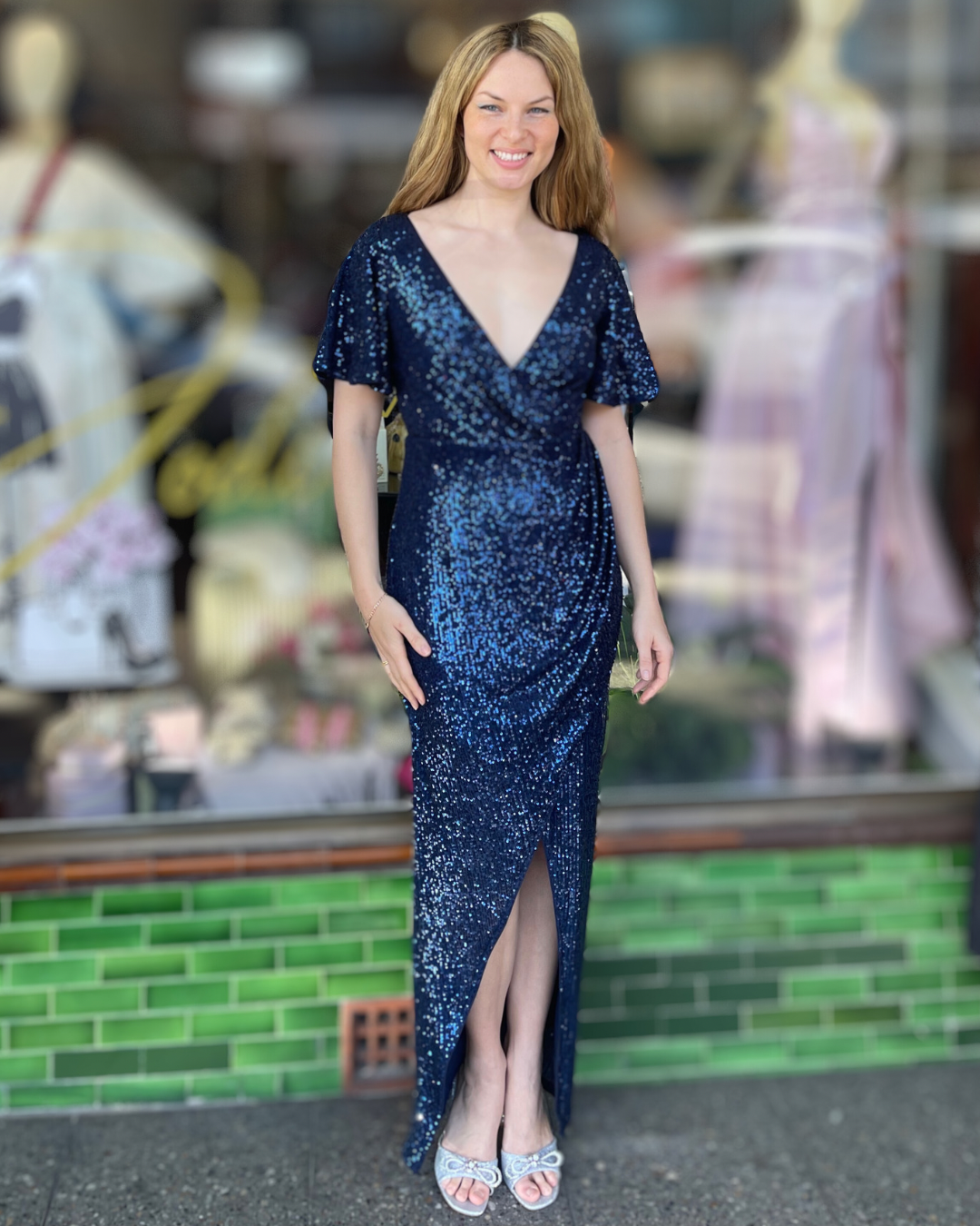 Romance The Label Navy Maxi Paris Sequin V-Neck Dress