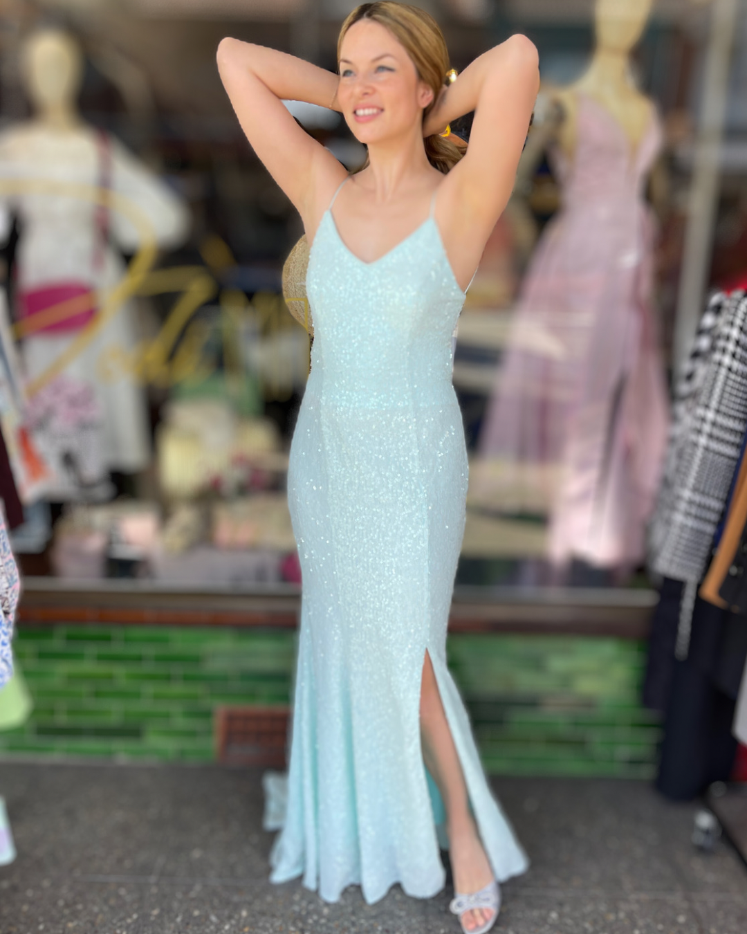 Miss Anne - Sequin Tie Back Gown - Mint