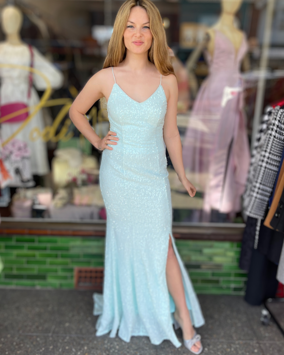 Miss Anne - Sequin Tie Back Gown - Mint