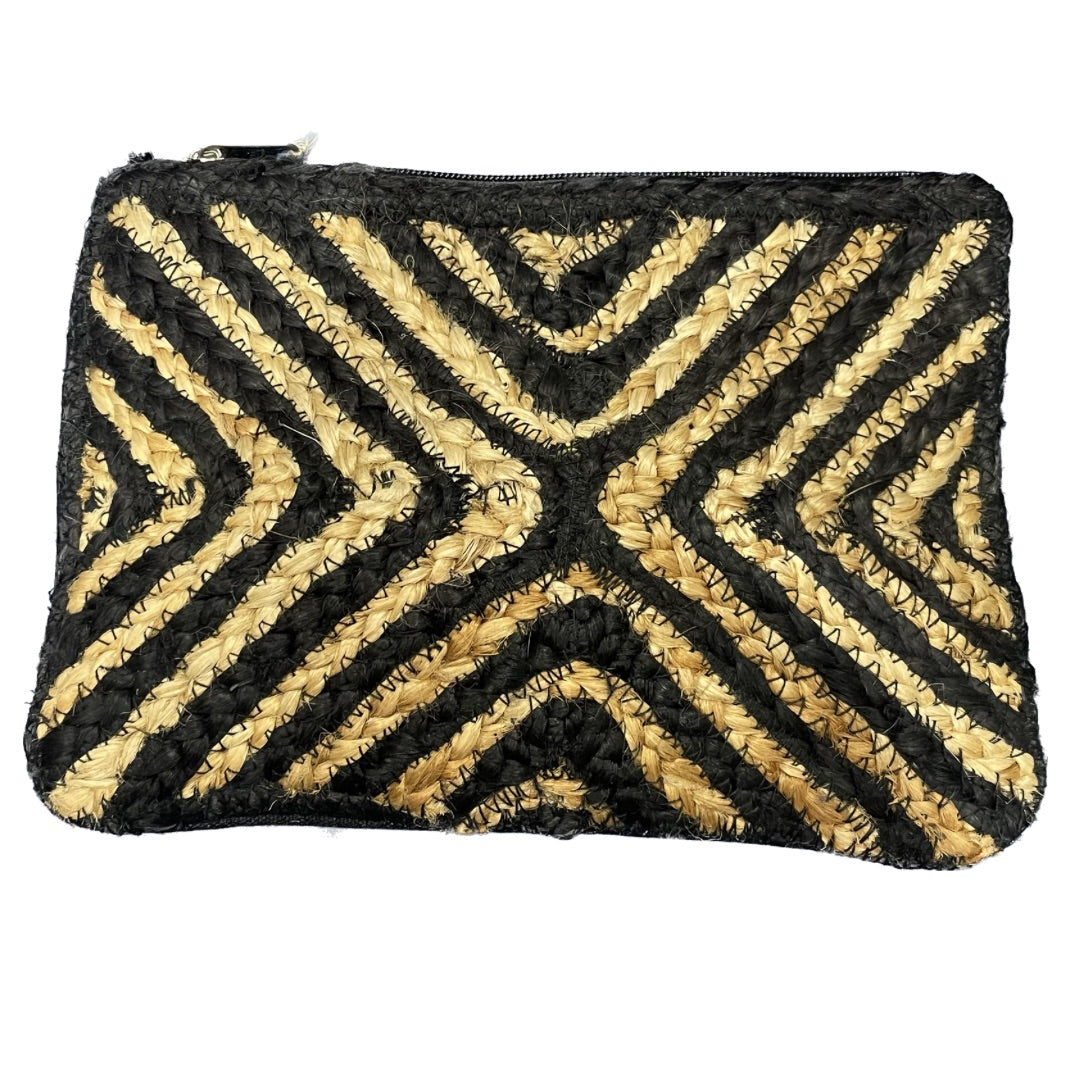 Adorne - Contrast Pattern Weave Clutch - Black / Natural