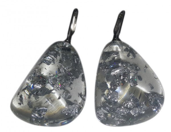 Jackie Brazil - Resin Earrings Flinstone On Hook “Diamond” - Silver