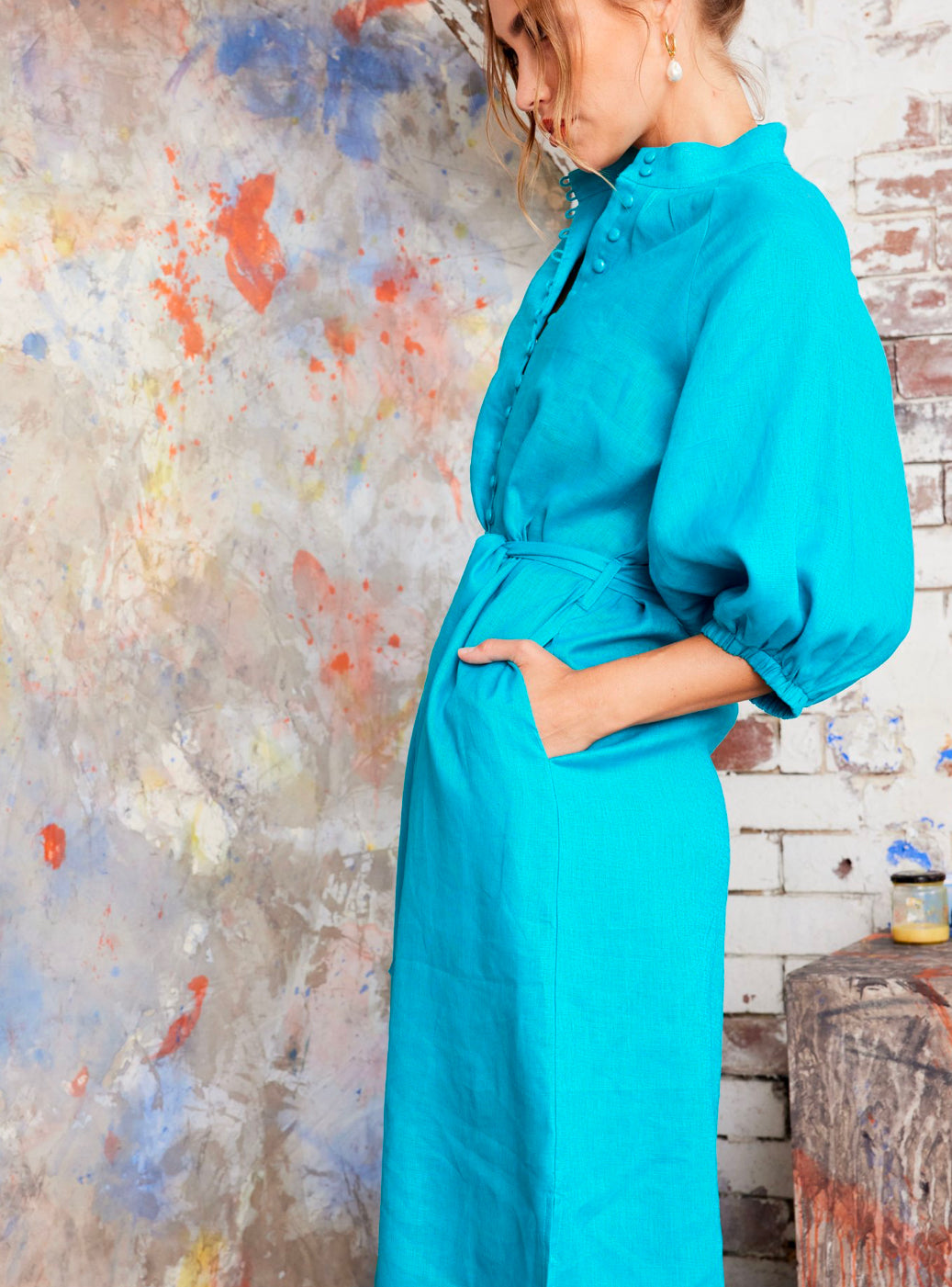 Kamare - Renata Linen Dress - Turquoise 