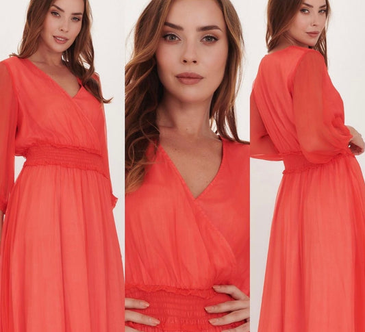 kamare - Kendra Silk Dress - Coral 