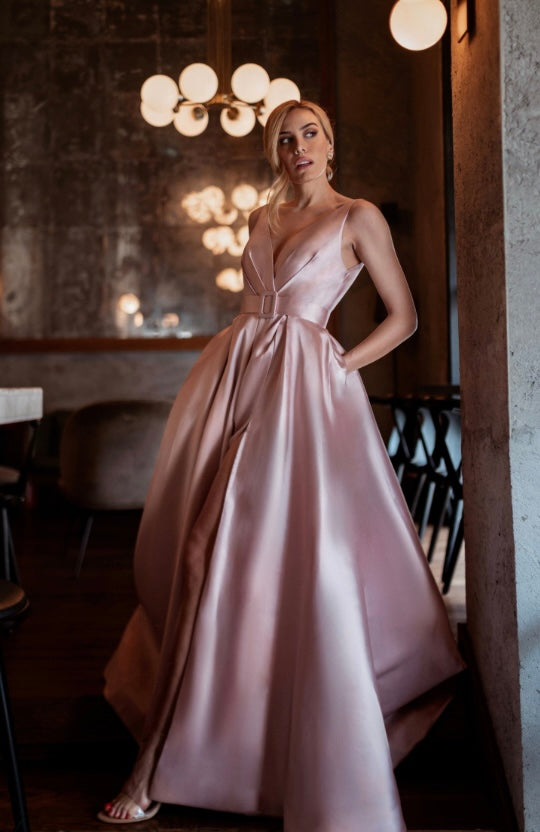 Tina Holly - Satin Buckle Gown - Pink